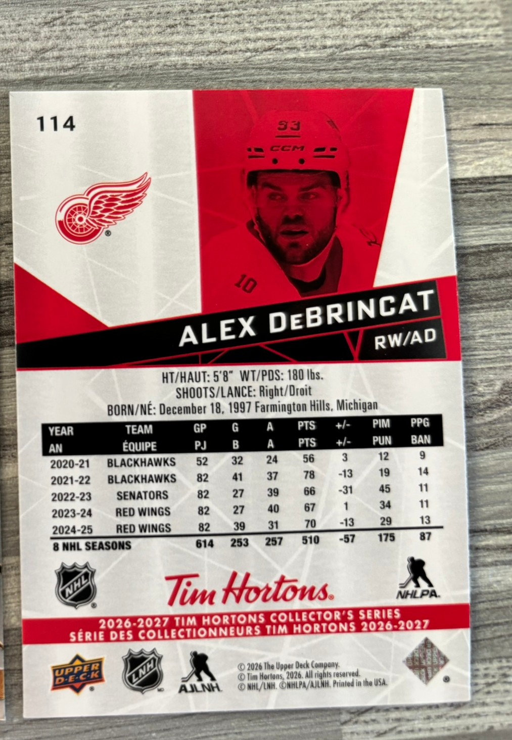 2026-27 Upper Deck Tim Hortons Collector'S Series — Alex DeBrincat · #114 — Verso