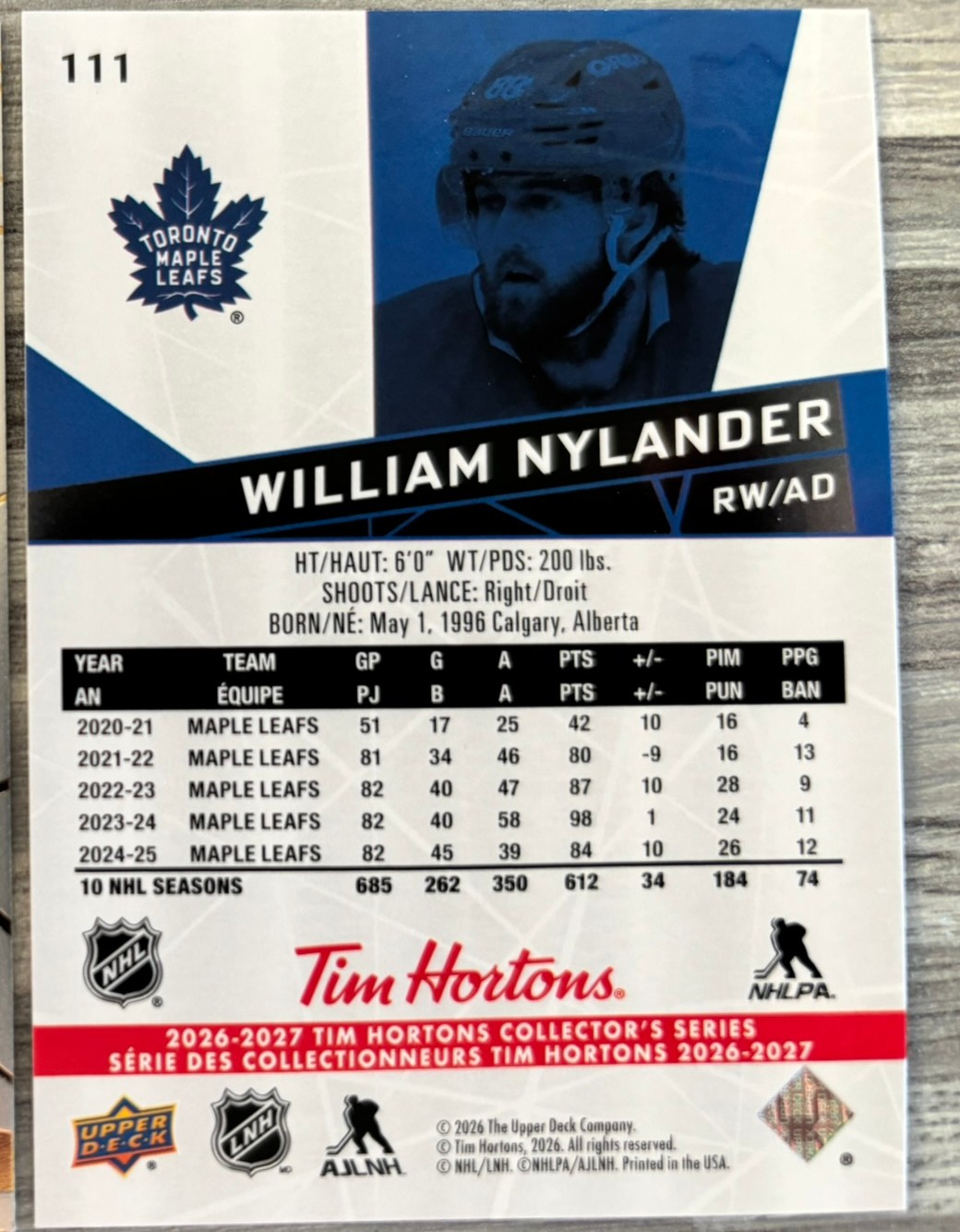 2026-27 Upper Deck Tim Hortons Collector'S Series — William Nylander · #111 — Verso