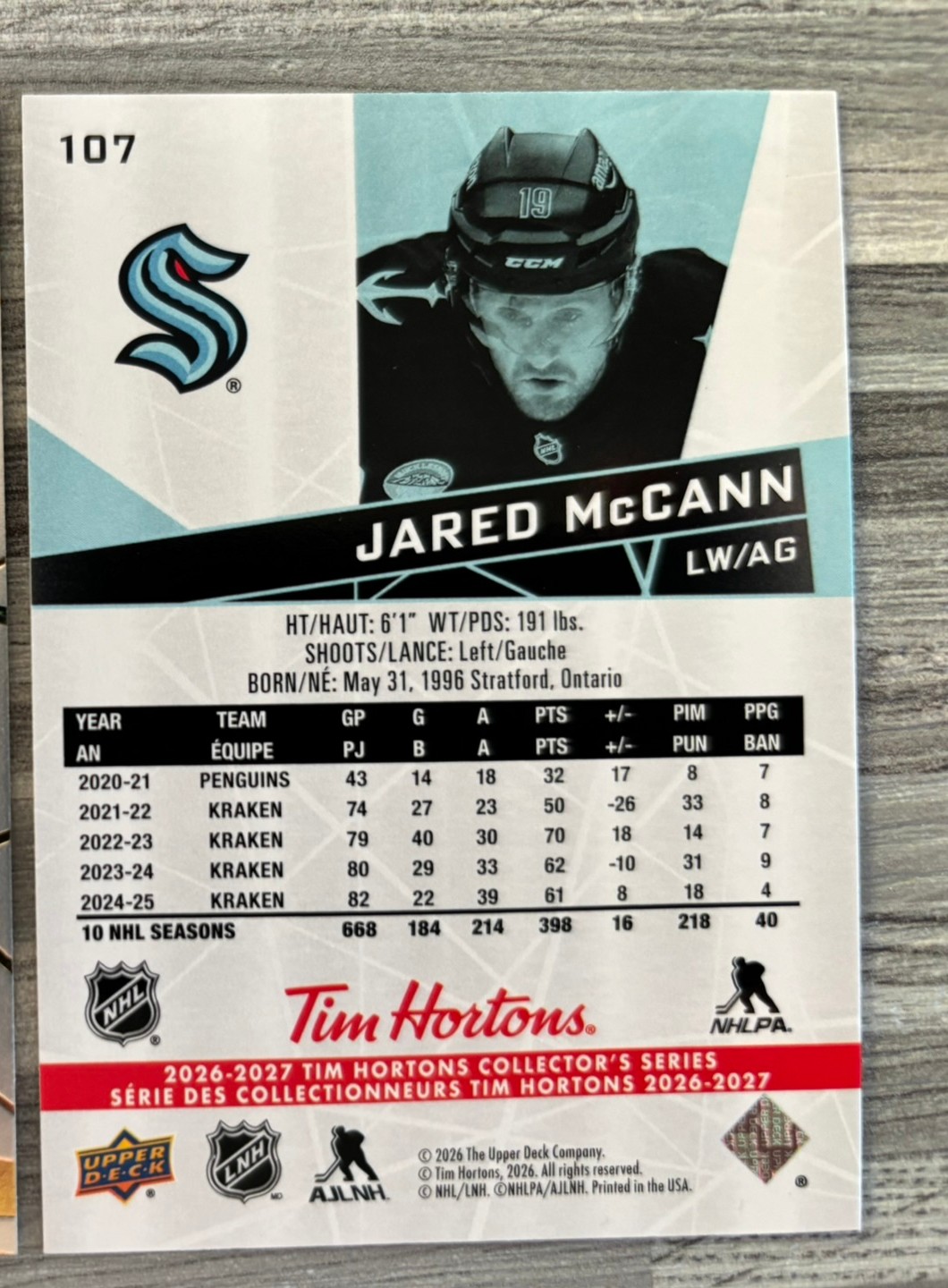 2026-27 Upper Deck Tim Hortons Collector'S Series — Jared McCann · #107 — Verso