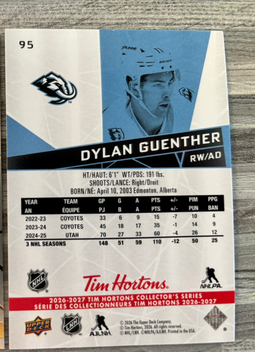 2026-27 Upper Deck Tim Hortons Collector'S Series — Dylan Guenther · #95 — Verso