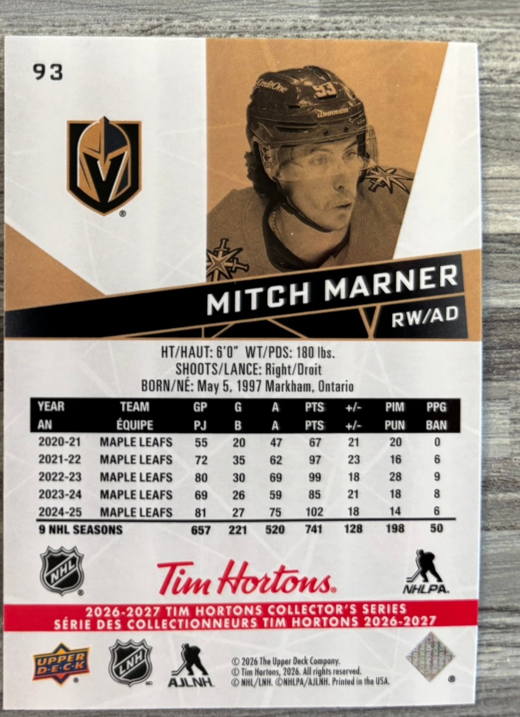 2026-27 Upper Deck Tim Hortons Collector'S Series — Mitch Marner · #93 — Verso