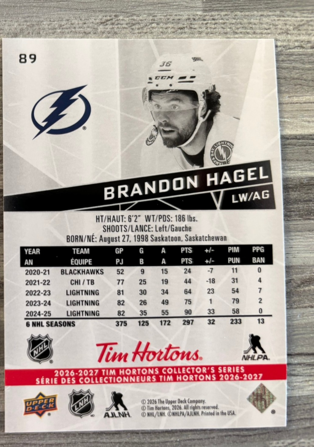 2026-27 Upper Deck Tim Hortons Collector'S Series — Brandon Hagel · #89 — Verso