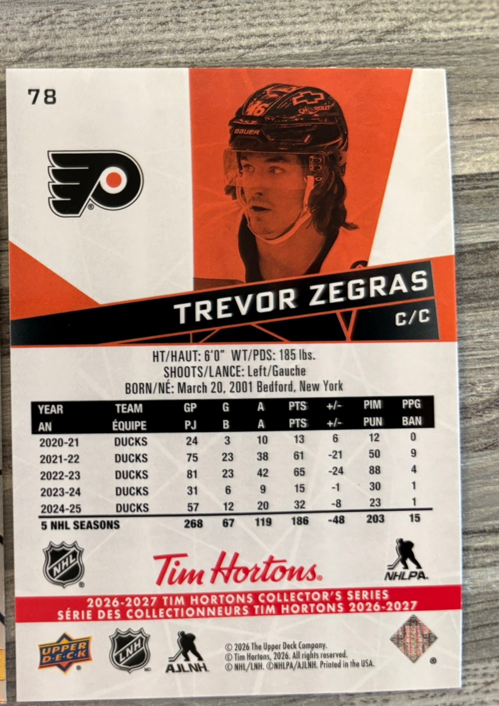 2026-27 Upper Deck Tim Hortons Collector'S Series — Trevor Zegras · #78 — Verso