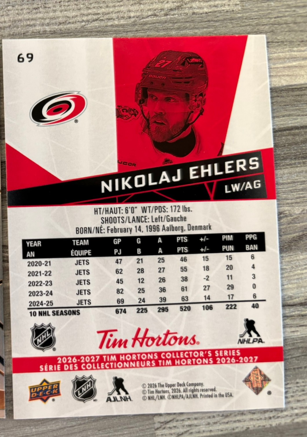 2026-27 Upper Deck Tim Hortons Collector'S Series — Nikolaj Ehlers · #69 — Verso
