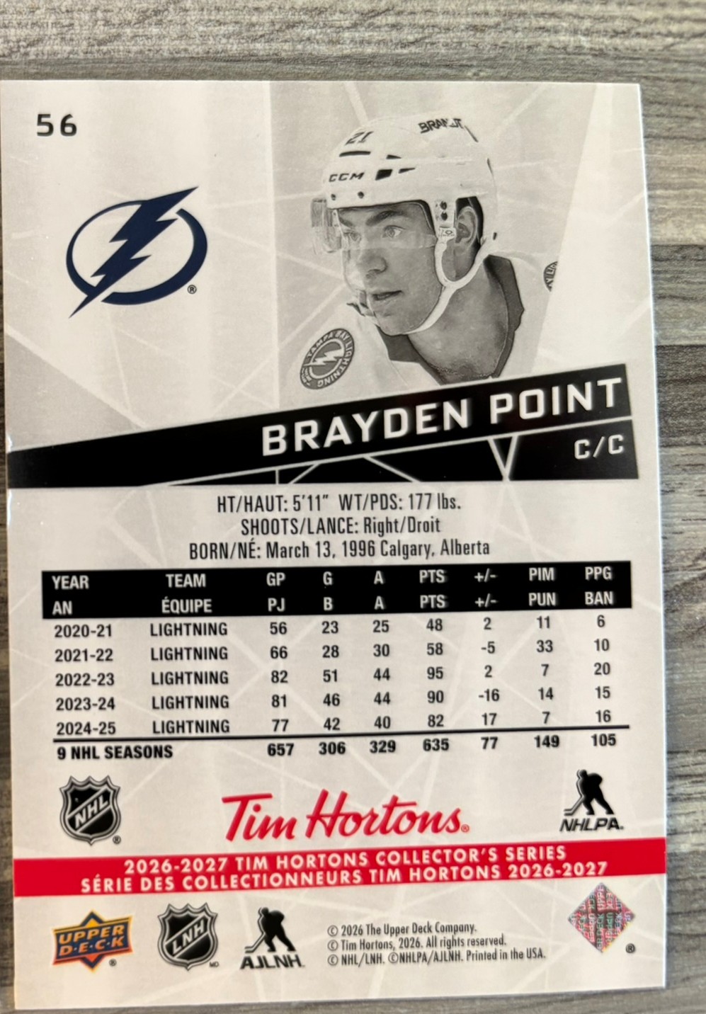 2026-27 Upper Deck Tim Hortons Collector'S Series — Brayden Point · #56 — Verso