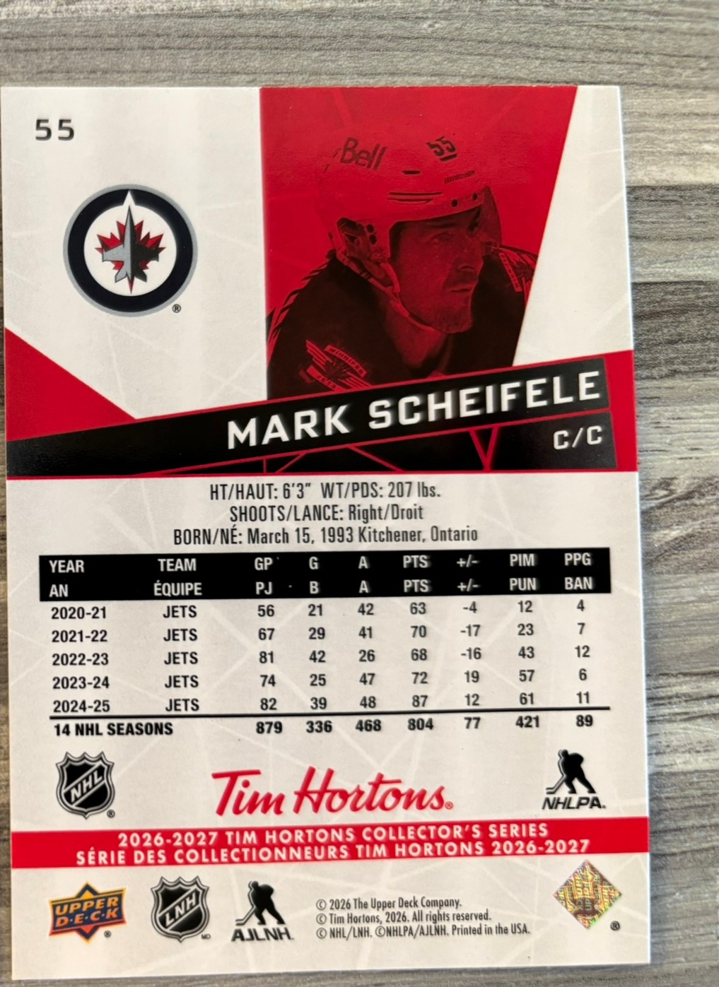 2026-27 Upper Deck Tim Hortons Collector'S Series — Mark Scheifele · #55 — Verso
