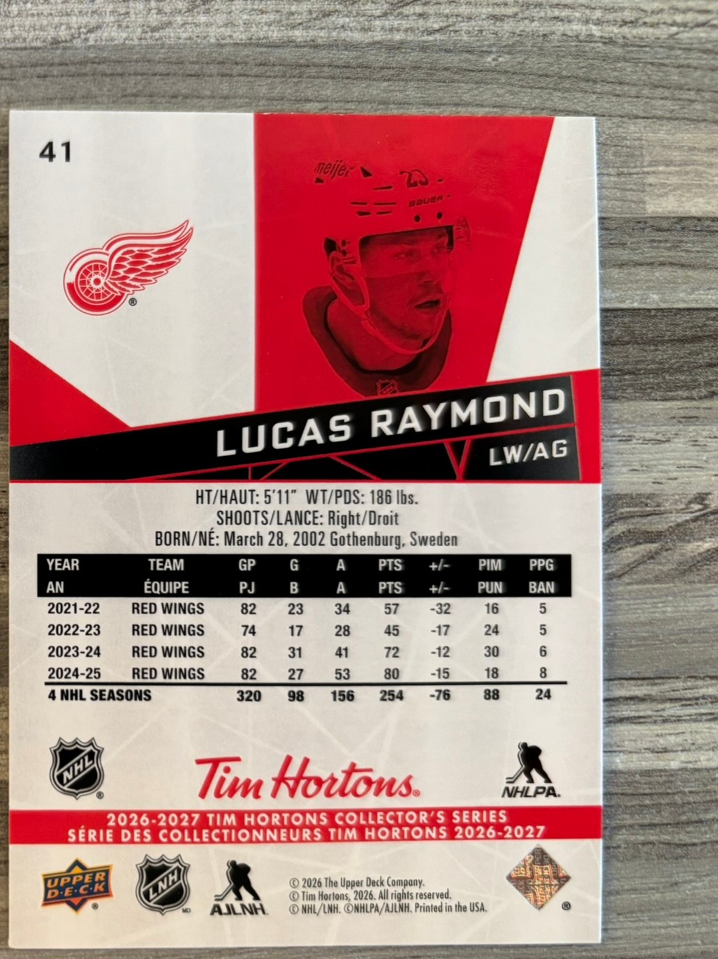 2026-27 Upper Deck Tim Hortons Collector'S Series — Lucas Raymond · #41 — Verso