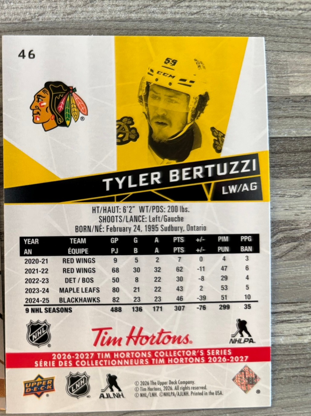 2026-27 Upper Deck Tim Hortons Collector'S Series — Tyler Bertuzzi · #46 — Verso