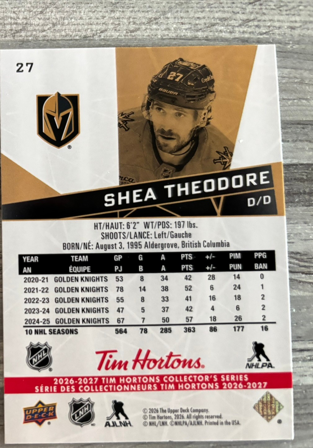 2026-27 Upper Deck Tim Hortons Collector'S Series — Shea Theodore · #27 — Verso