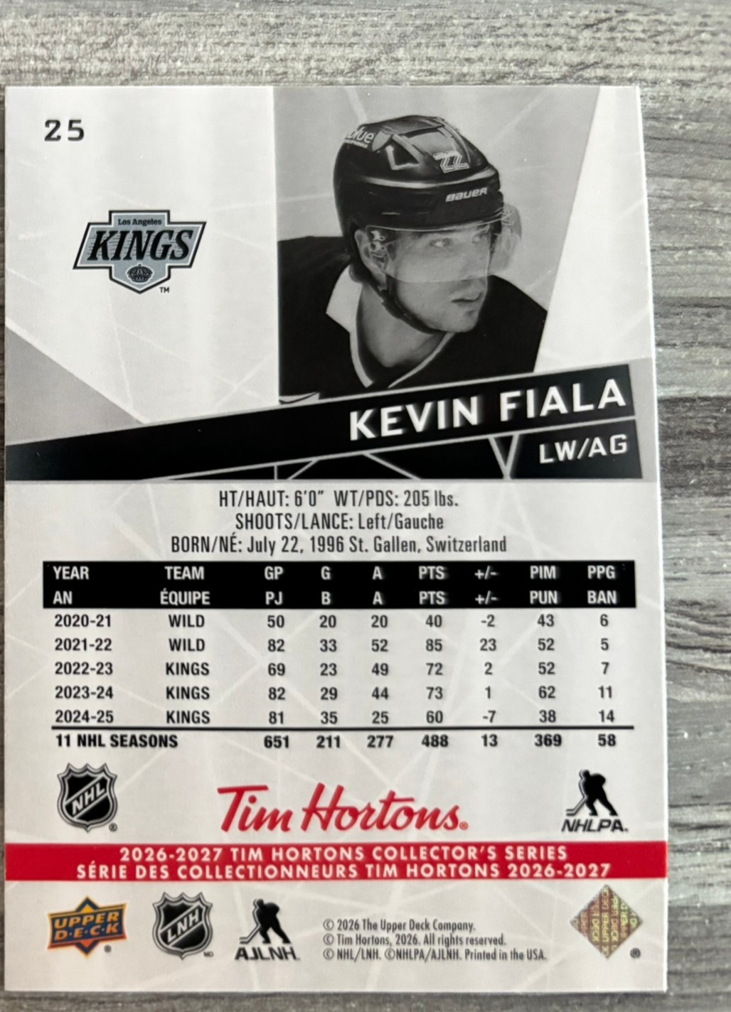2026-27 Upper Deck Tim Hortons Collector'S Series — Kevin Fiala · #25 — Verso