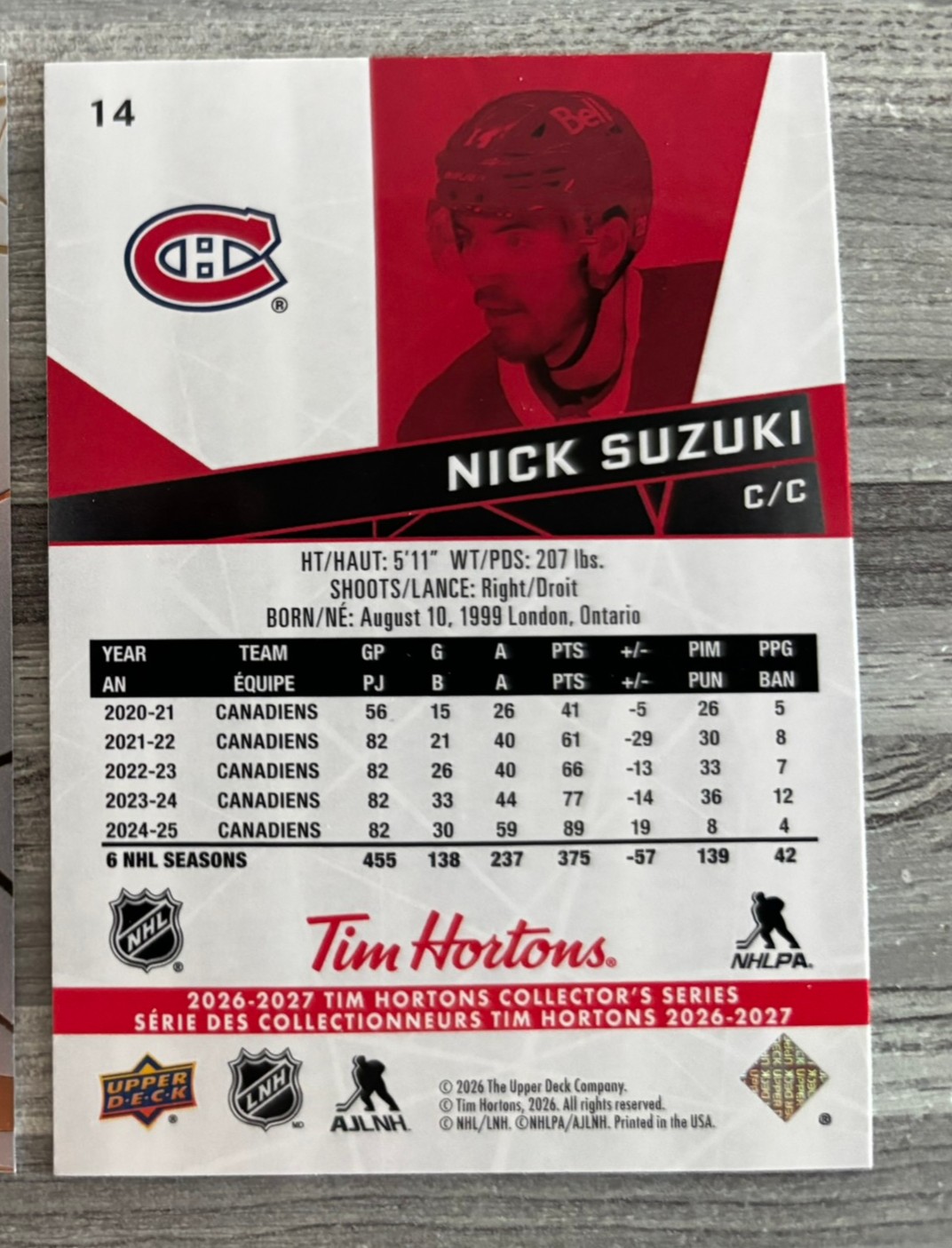 2026-27 Upper Deck Tim Hortons Collector'S Series — Nick Suzuki · #14 — Verso