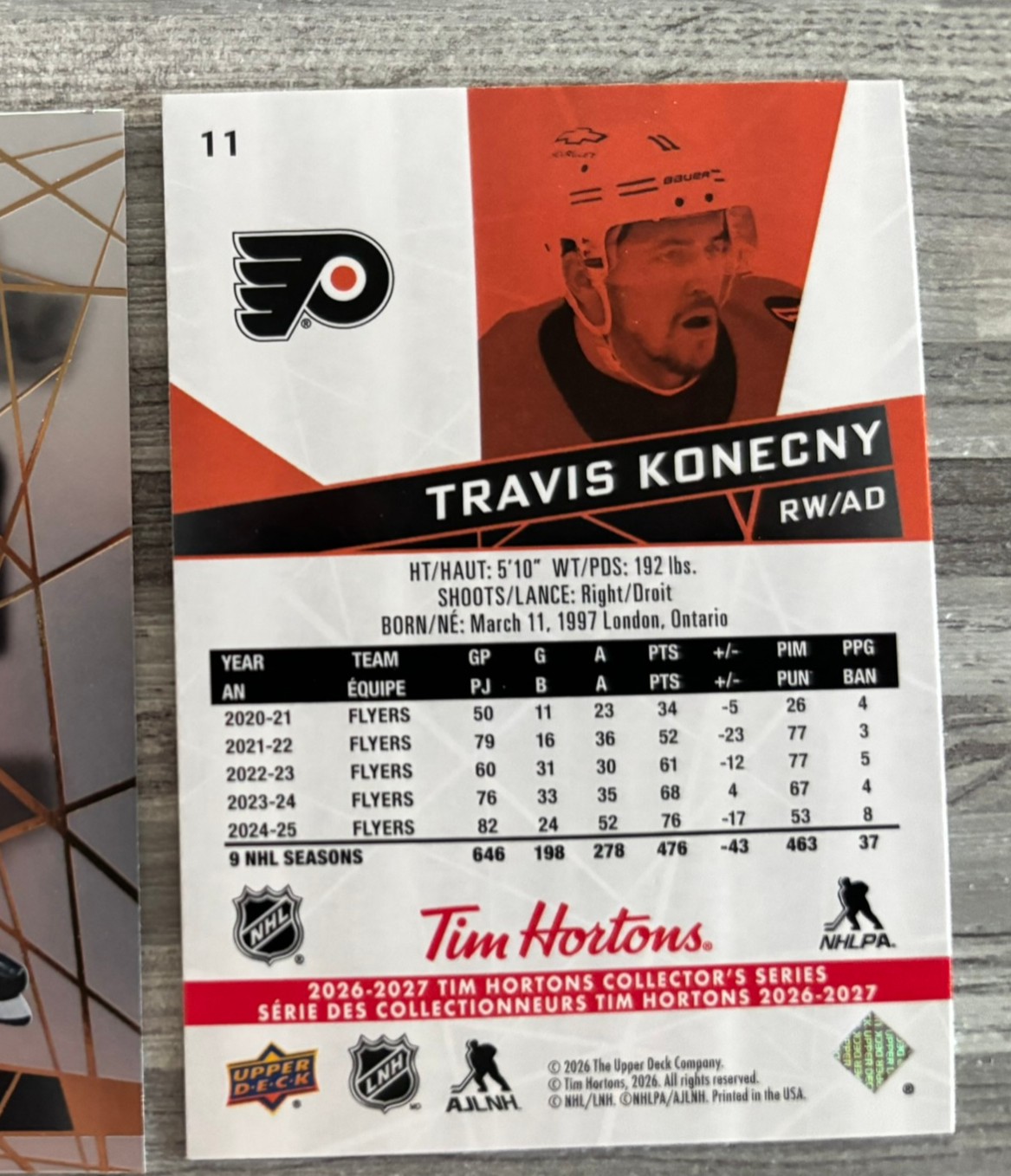 2026-27 Upper Deck Tim Hortons Collector'S Series — Travis Konecny · #11 — Verso