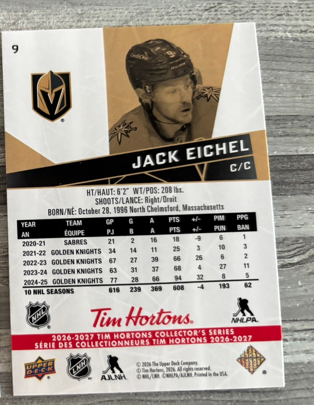 2026-27 Upper Deck Tim Hortons Collector'S Series — Jack Eichel · #9 — Verso
