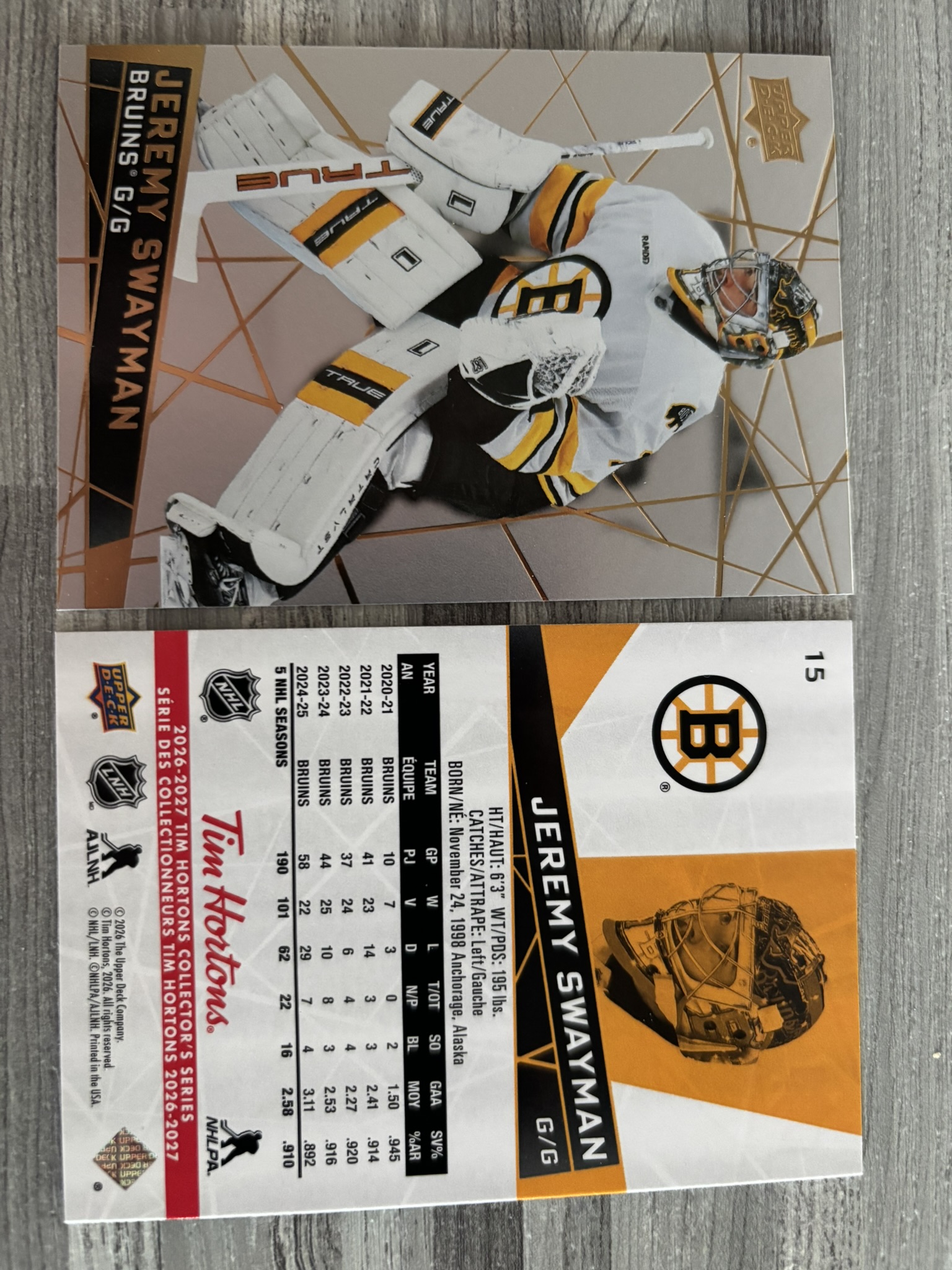 2026-27 Upper Deck Tim Hortons Collector'S Series — Jeremy Swayman · #15