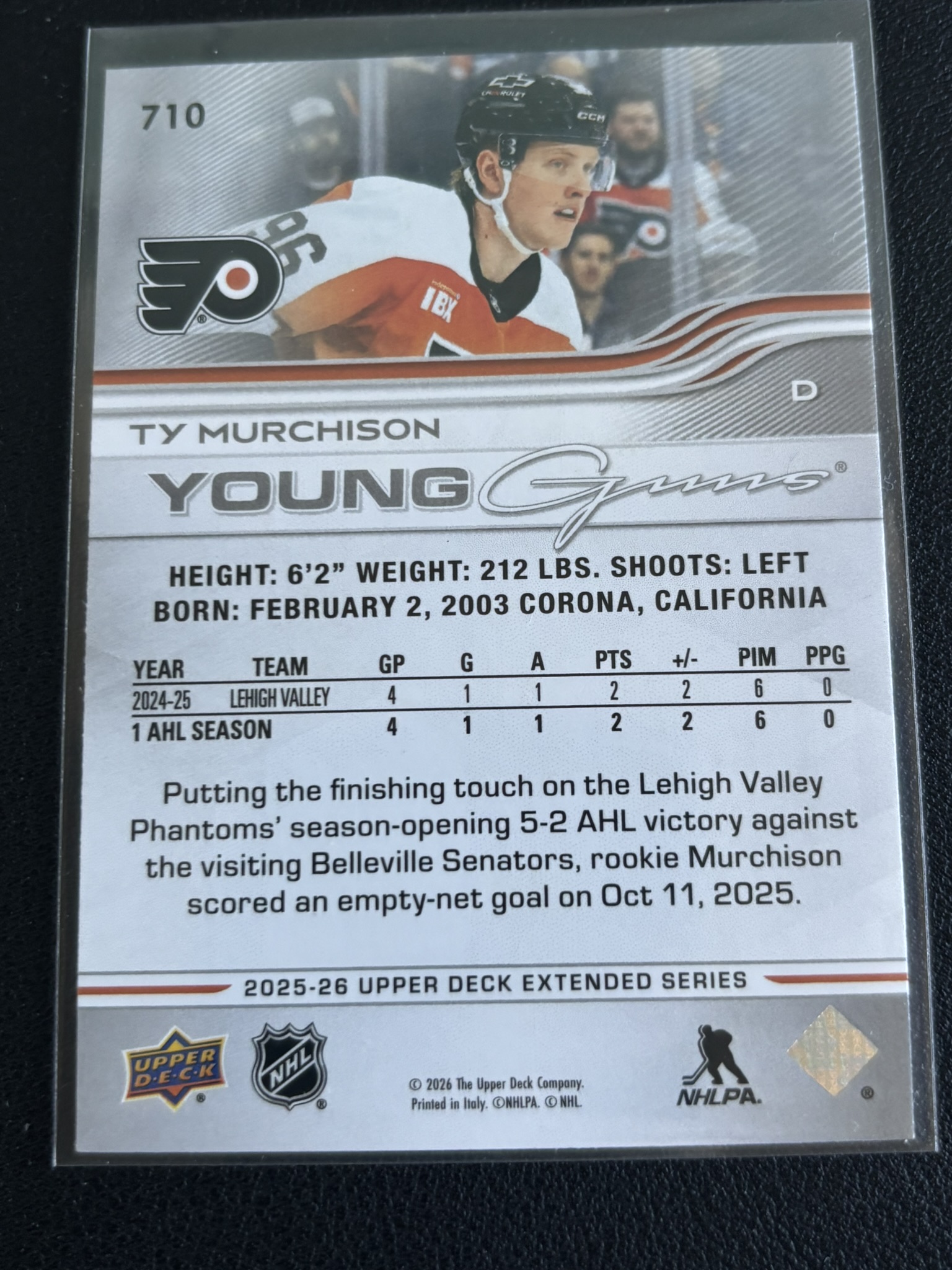 2025-26 Upper Deck Extended Series — Ty Murchison · Young Guns · #710 — Verso