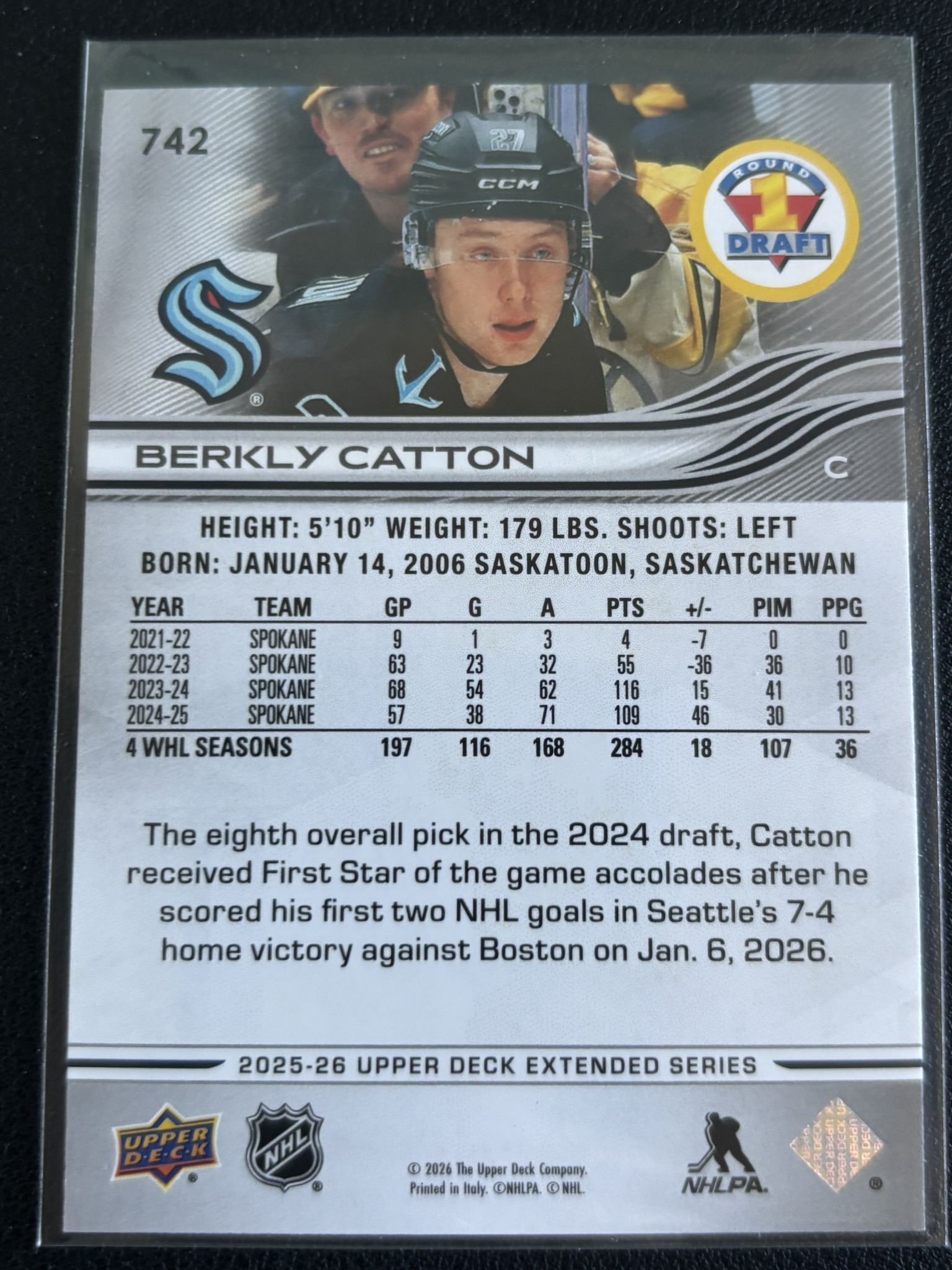 2025-26 Upper Deck Extended Series — Berkly Catton · #742 — Verso