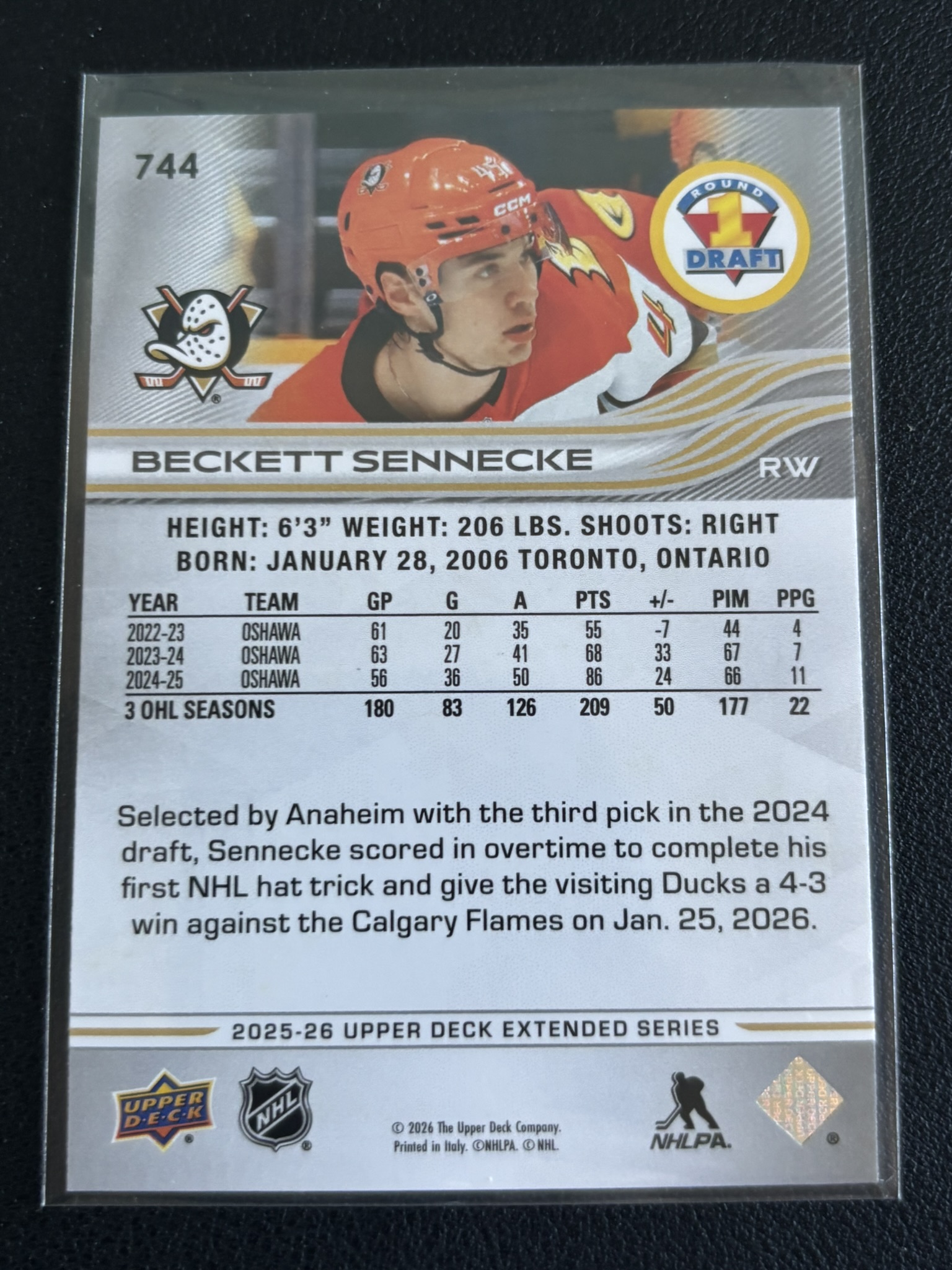 2025-26 Upper Deck Extended Series — Beckett Sennecke · #744 — Verso