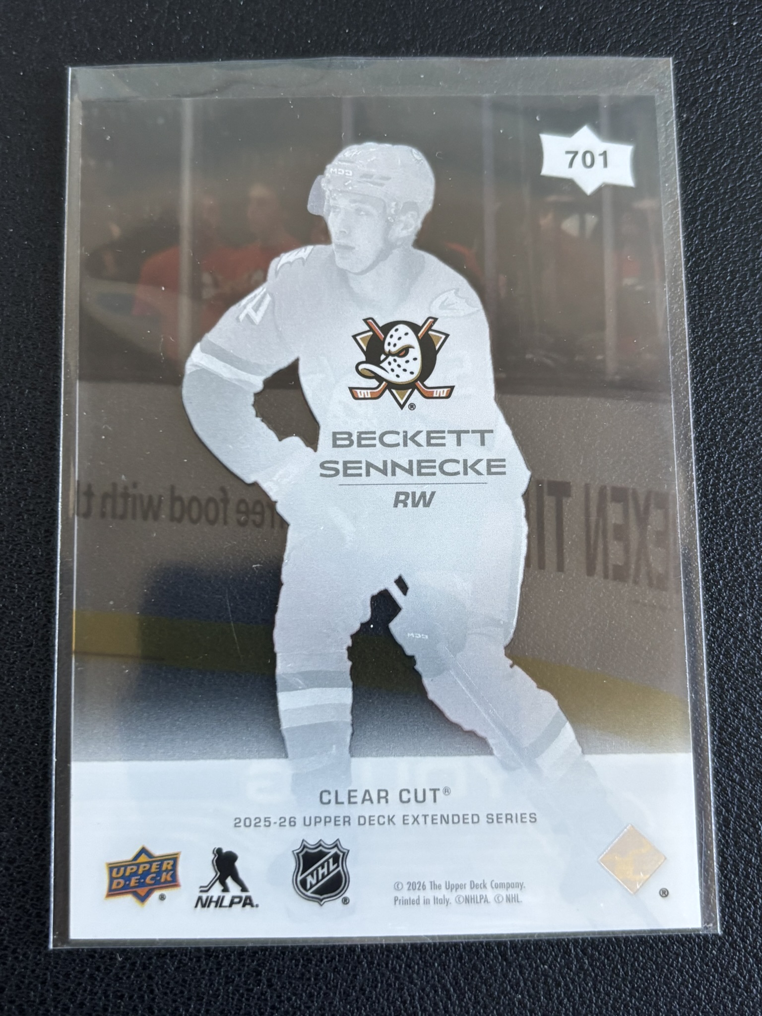 2025-26 Upper Deck Extended Series — Beckett Sennecke · Young Guns Clear Cut · #701 — Verso