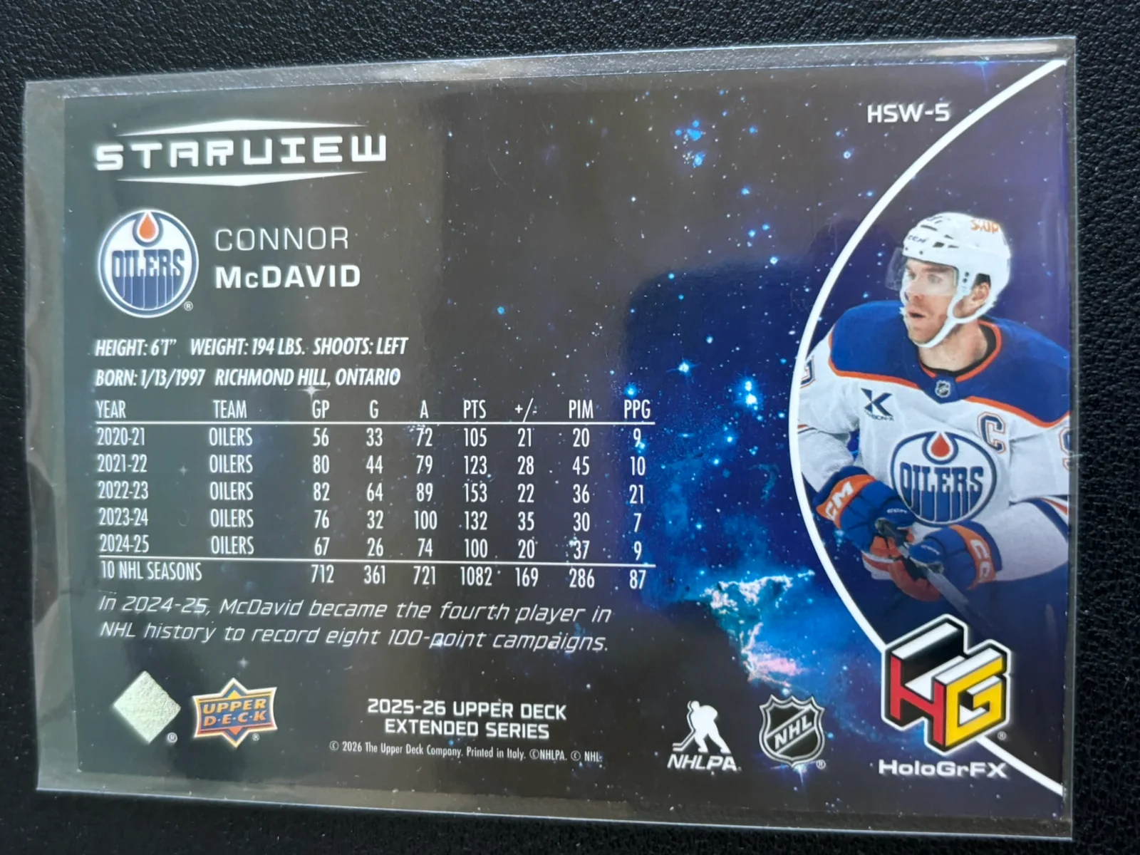 2025-26 Upper Deck Extended Series — Connor McDavid · starview · #HSW-5 — Verso