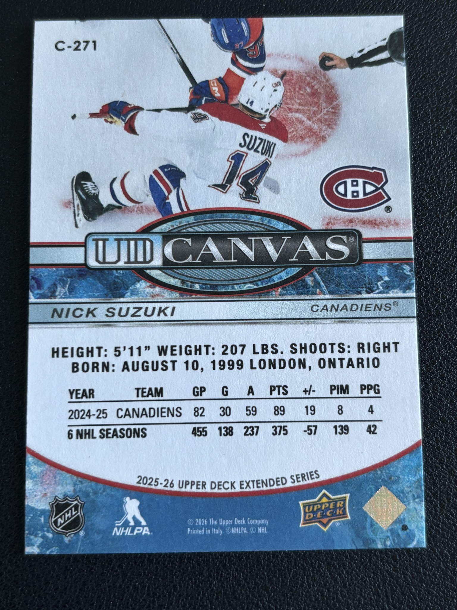 2025-26 Upper Deck Canvas — Nick Suzuki · #C-271 — Verso
