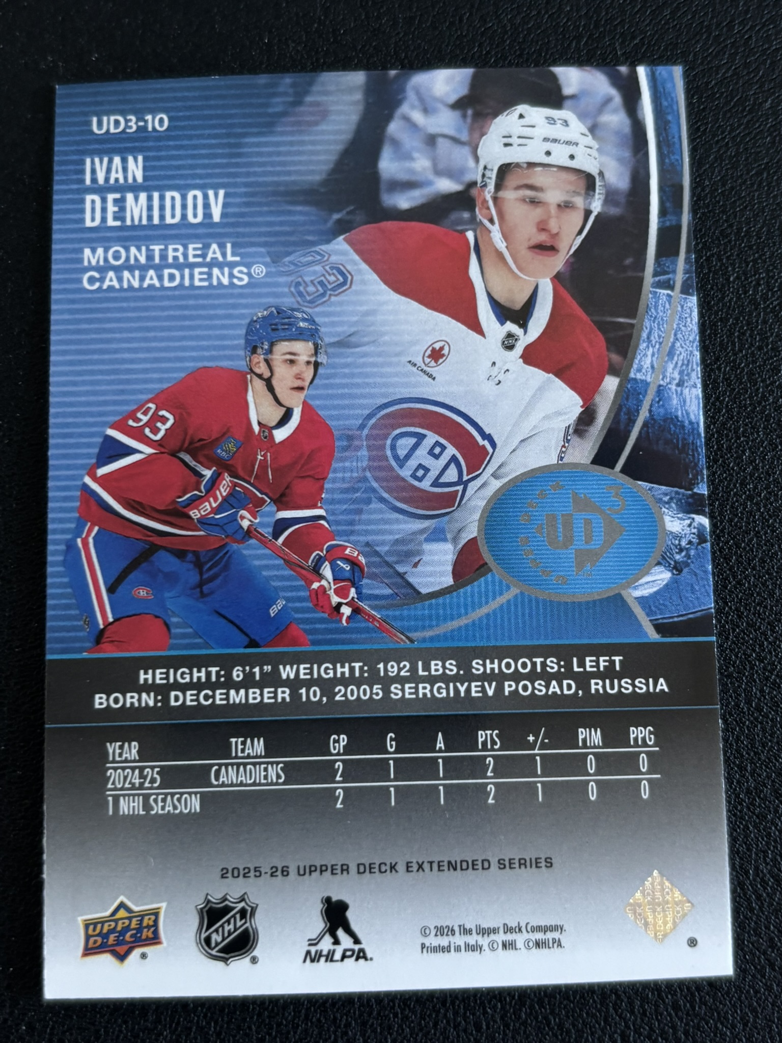 2025-26 Upper Deck Extended Series — Ivan Demidov · #UD3-10 — Verso