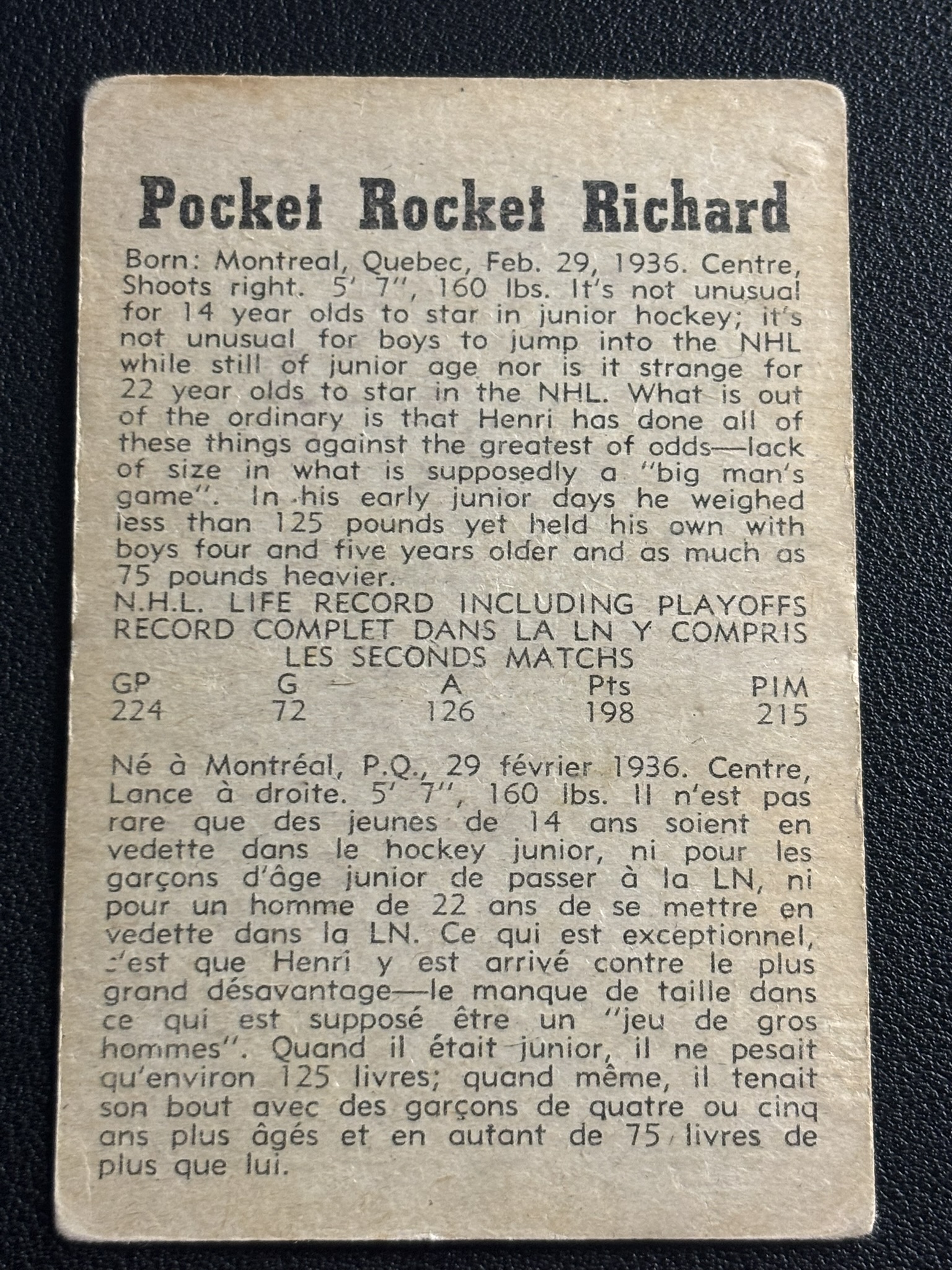 1958-59 Parkhurst Base — Henri Richard · #2 · #2 — Verso